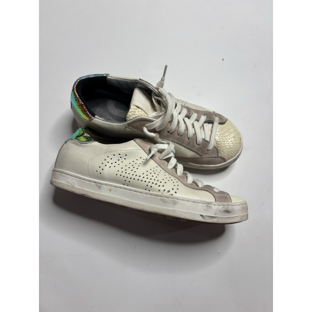 P448 White Sustainability Womens 37 US 6.5 Low Top Sneakers Holographic Pink